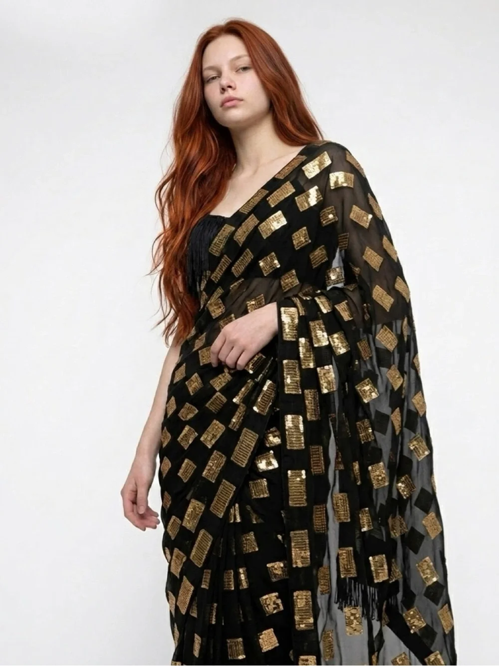 Party Sequin Wrap Dress - Black and Gold
